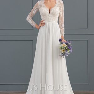 Wedding Dress - Long sleeve lace & chiffon